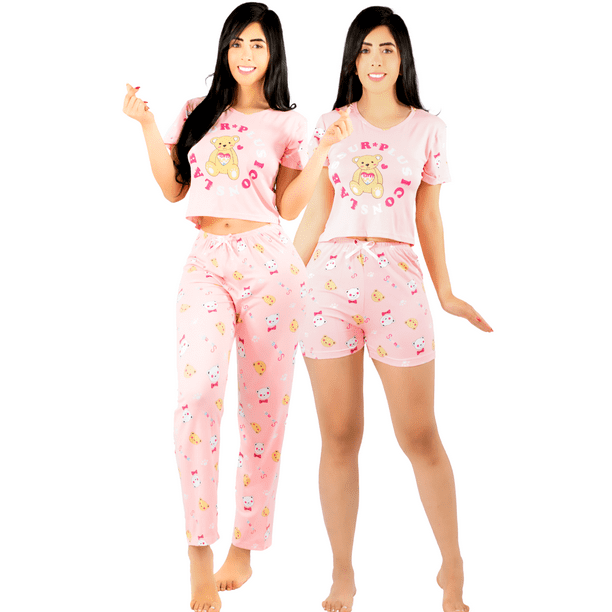 Pijama De 3 Piezas Mujer Pantalon Short Y Playera A Juego