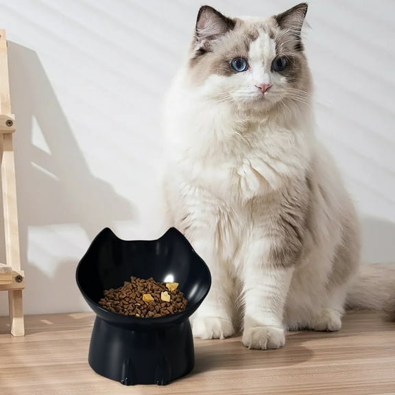 Taotanxi Plastic Raised Bowl Tilted 15 Degrees Elevated Cat Food and Water Bowls Set Anti Vomit Dog Kitten Food Dishes Pet for Cats and Small Dogs(Cat Ears,Black)