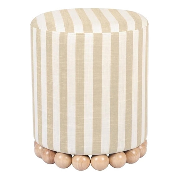 Maklaine Transitional Beige Finish Striped Linen Fabric Ottoman
