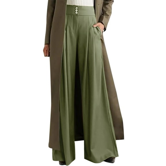 Pants for Women Wide Leg Trouser Pants Womens Fancy Clothes Casual Wear for Women Wool Casual Miniature Print Patchwork Elastic Loose Irregular Army Green S