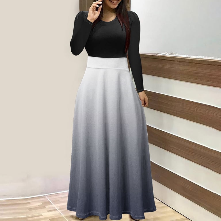 Midi Dress with Sleeves Womens Casual Printed Round Neck Long Sleeved  Patchwork A-Line Flowy Dress Long Maxi Dress Formal Dress for Women S-75  Gray XL - Walmart.com