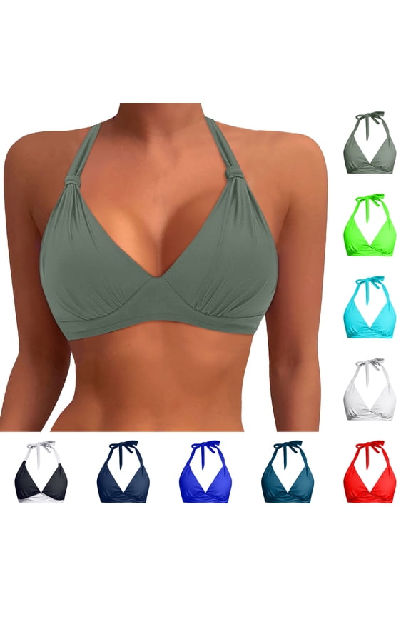 String Bikini Tops for Women Halter String Triangle Bathing Suit Top Athletic Swimwear Swim Top Only