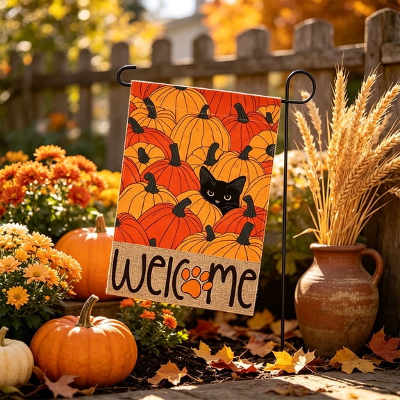 OCCOA Fall Welcome Garden Flag Double Sided Polyester Yard Decor for Halloween Thanksgiving Outdoor Porch Patio Gift for Family Present, Multicolor