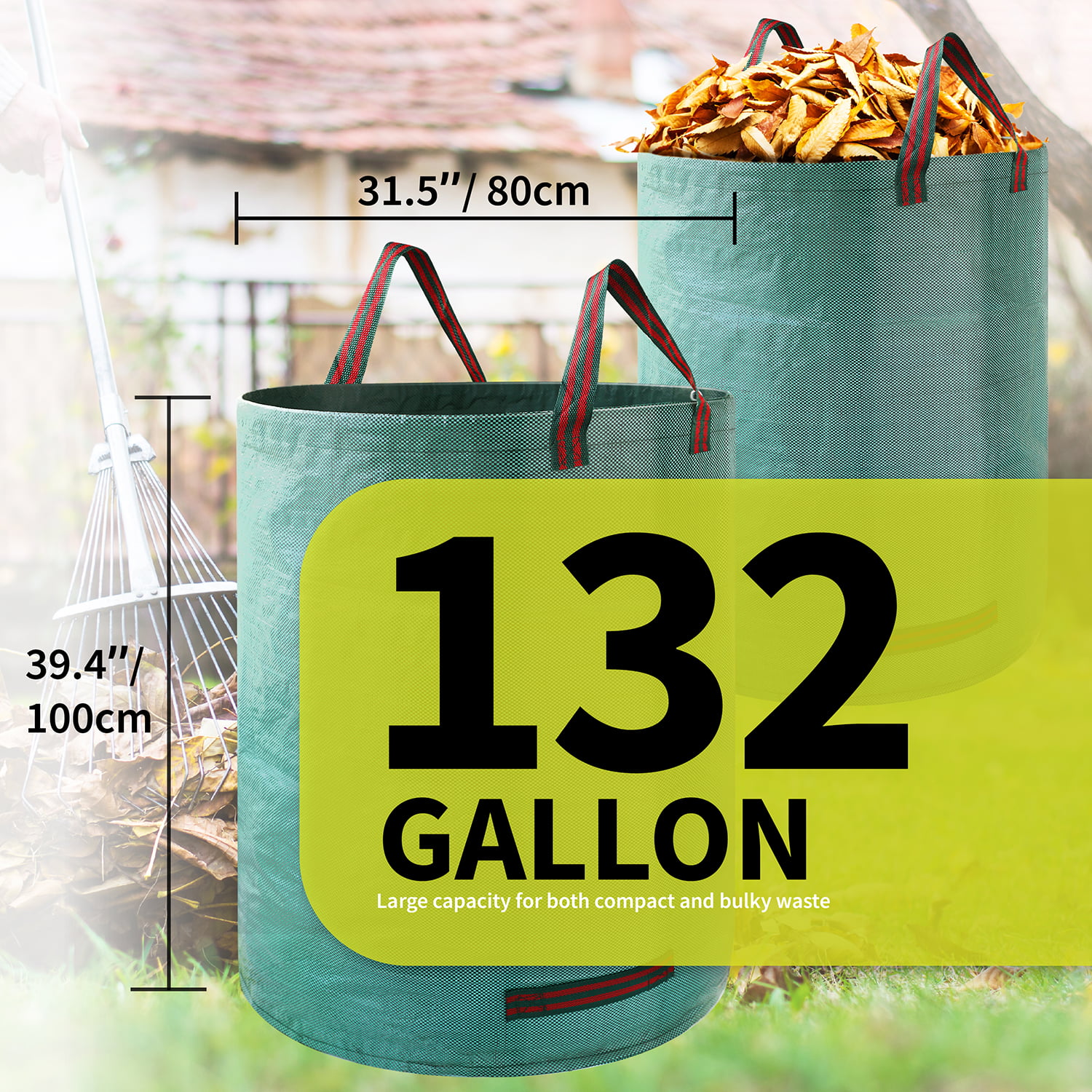 2Pack 26 79 132 Gallon Reusable Garden Waste Bags Waterproof Leaf