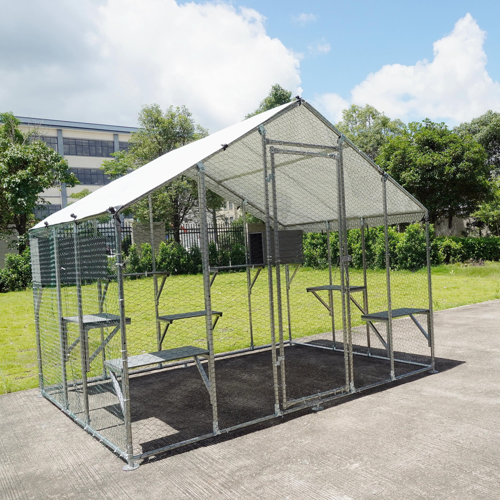 94.5" Large Outdoor Cat Enclosure (Catio) – Walk-In Design with 7 Platforms & 2 Condos