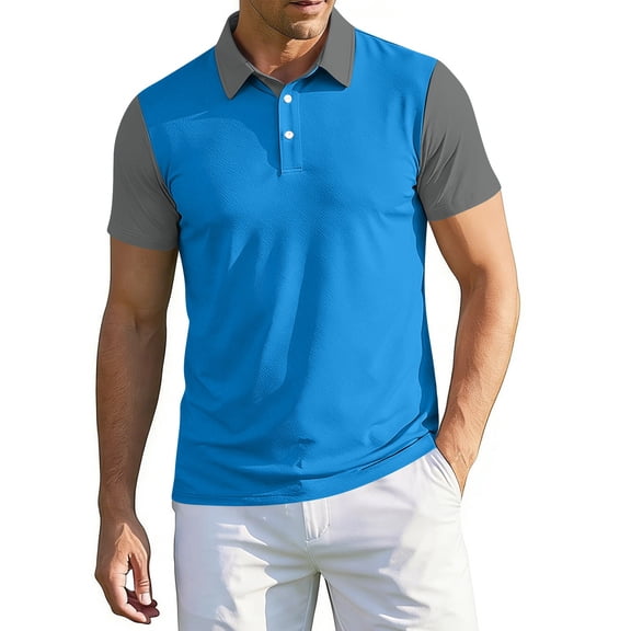 Trgacdwlo Color Block Men's Polo Shirts Lightweight Quick Dry Mens Short Sleeve Shirt Summer Athletic Gym Golf Polo Shirt Men Blue XXL