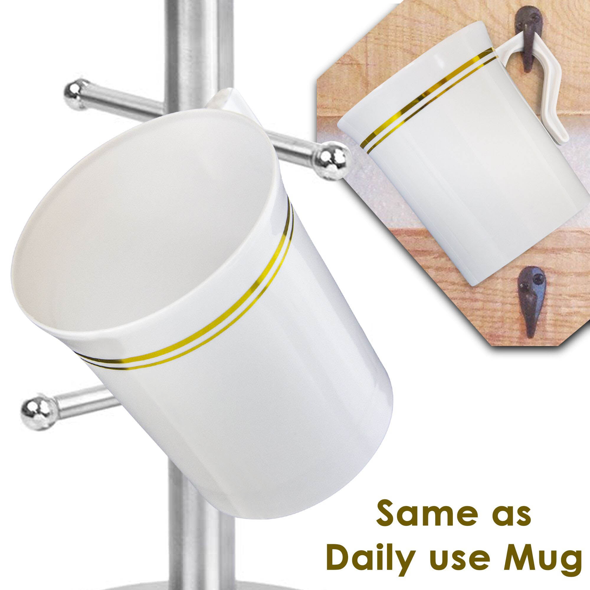 Bulk Premium 8 oz. White with Silver Edge Rim Round Plastic Coffee Mugs -  120 Ct.