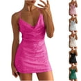 thumbnail image 6 of Lovskoo Women's 2024 Sequin Halter Bodycon Mini Dress Backless Cowl Neck Short Dress Open Back Cocktail Party Gown Hot Pink, 6 of 6