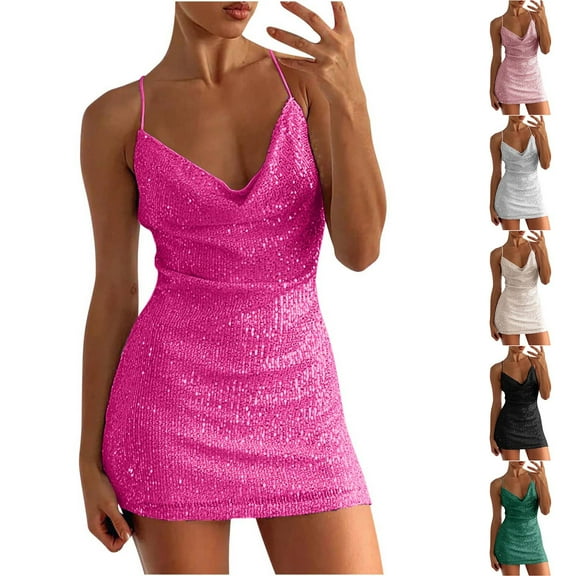 ZZwxWA Sequin Dress for Women Sexy Spaghetti Strap Sparkly Mini Dresses V Neck Backless Bodycon Ruched Glitter Party Club Outfits