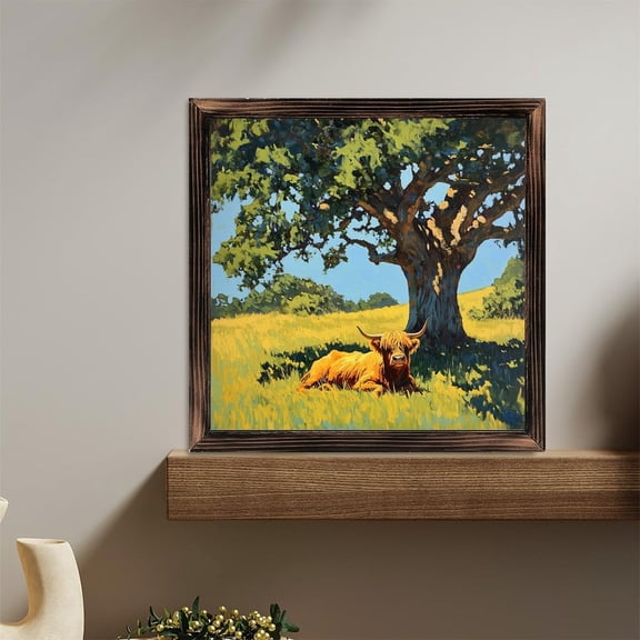 Cow Under Tree Art Wooden Sign Wall Plaque - Vintage Art Decoration, Wall Decoration - Ideal Gift For Home Decoration, Living Room, Bathroom, Bedroom, Garden, Dining, Bar, Cafe, Festival Party Deco