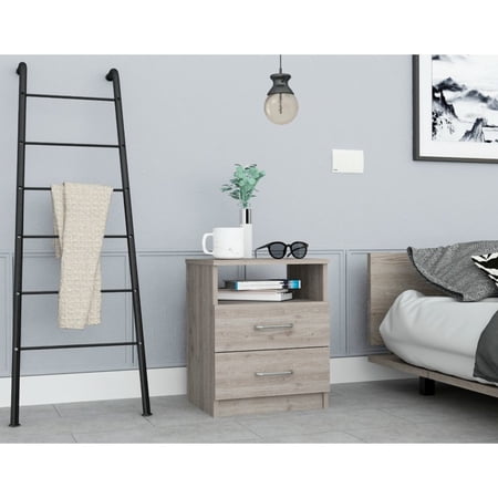 Gray Nightstand - Compact And Organized With Two Drawers Shelf End Table A For Space Saving Solutions