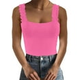 thumbnail image 5 of Ladybranch Cute Crop Tops for Women Tank Tops Ribbed Ruffle Strap Square Neck Womens Trendy Ribbed Knit Basic Tops（X-Large，Win Red）, 5 of 7