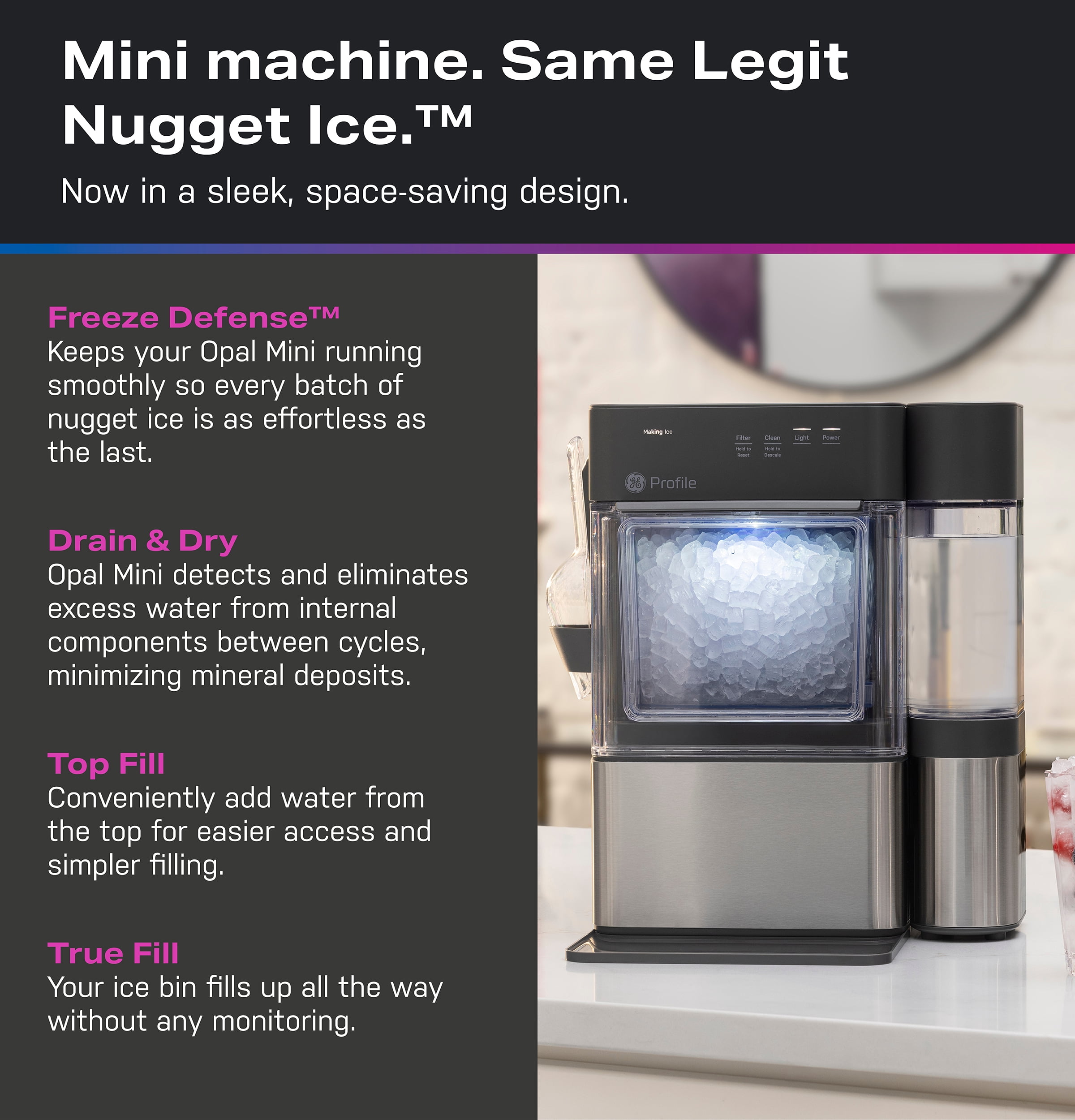 GE Profile Opal Mini Pro Nugget Ice Maker With 0.5 Gallon Side Tank WiFi Stainless Steel