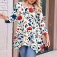 thumbnail image 4 of WTOBBY Women's Plus Size Floral Print Round Neck 3/4 Sleeve Tunic Top Loose Fit Casual Tee for Full Figure Fall Fashion Comfortable Wear,Blue L, 4 of 5