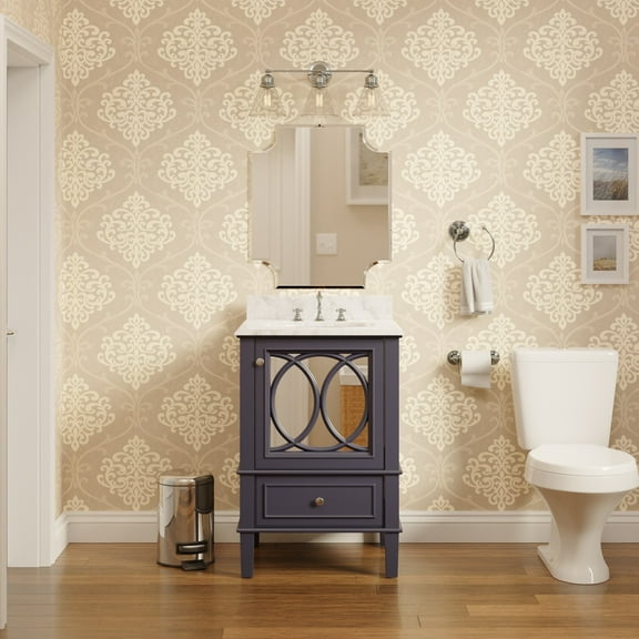KBC Olivia 24" Solid Wood Bathroom Vanity w/ Carrara Stone in Marine Gray