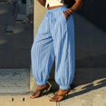 thumbnail image 4 of Womens Baggy Pleated Harem Pants Summer Elastic High Waisted Wide Leg Balloon Cotton Lounge Pants S, 4 of 7