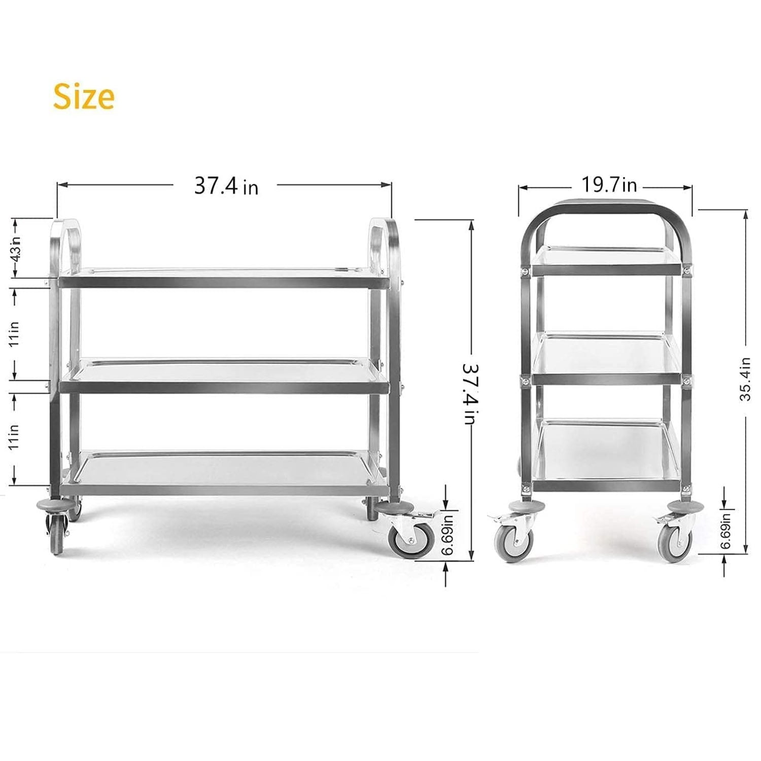 Buy tonchean 37x20x37 inch 3Tier Stainless Steel Utility Cart Commercial Kitchen Carts with