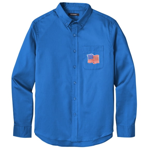 Men's US WAVING FLAG PATCH Twill Shirt with Pocket, Extra-Small Strong Blue