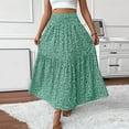 thumbnail image 5 of Evdexr Women Floral Maxi Skirt Smocked High Waist Cotton Flowy Long Skirts Summer Boho Beach Hawaiian Vacation A Line Skirt Green M, 5 of 7