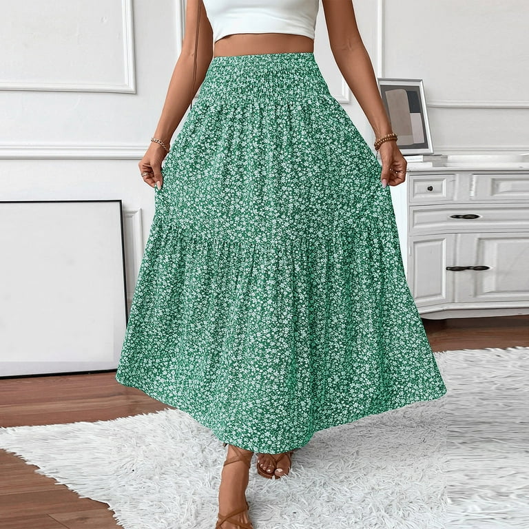 GXIPO Womens Maxi Skirt 2025 Casual Flowy Elastic High Waist