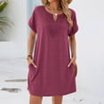 thumbnail image 2 of Levmjia Womens Short Sleeve Nightgown V Neck Lace Trim Solid Color Loose Mini Dress With Side Pockets Home Sleep Casual Lightweight Comfortable Daily Indoor Leisure Wear, 2 of 8