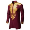 thumbnail image 4 of QQAMB Mens African 2 Piece Set Nigerian Dashiki Metallic Traditional Suit Gold Printed Shirt and Pants Outfits Wine XL, 4 of 6