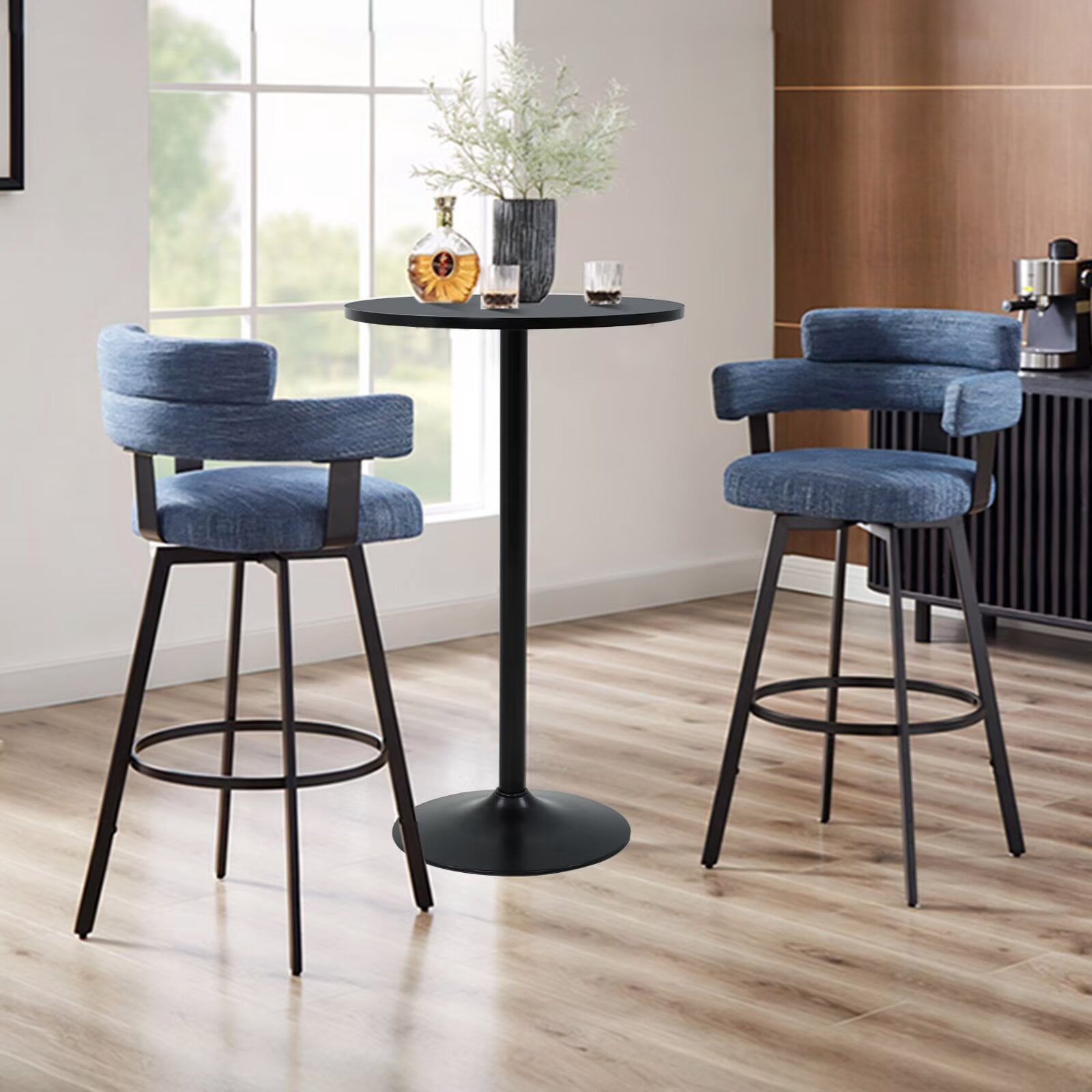 YRLLENSDAN 38.9 inch Round High Top Bar Table, Small Cocktail Tables for Parties Bistro Drink, Wooden Tall Bistro Table for Small Spaces, Black
