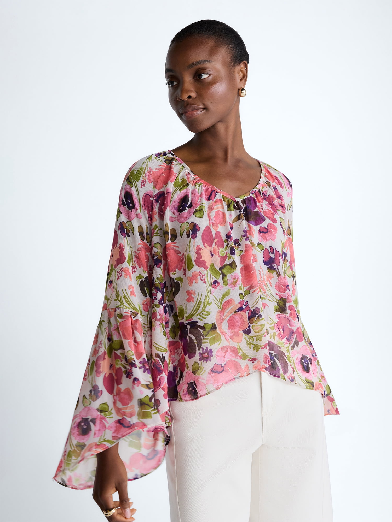 Scoop Women's and Women's Plus Flowy Asymmetrical Sheer Top, Sizes XS-4X