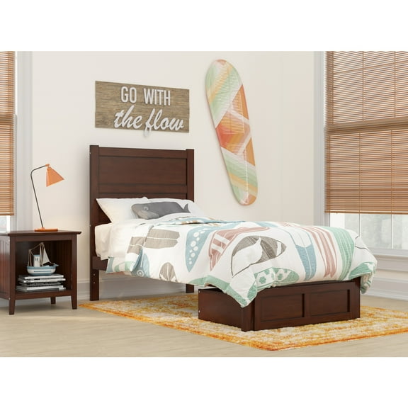 Twin Bed with Drawer - HomeStock Bohemian Style Platform Bed - Walnut Finish
