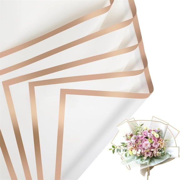 10 Sheet Waterproof Flower Wrapping Paper Topboutique White Bouquet Packaging Paper Matte with Gold Edges Home DIY Crafts Gift Florist Supplies for Wedding Birthday Valentine's Day Party