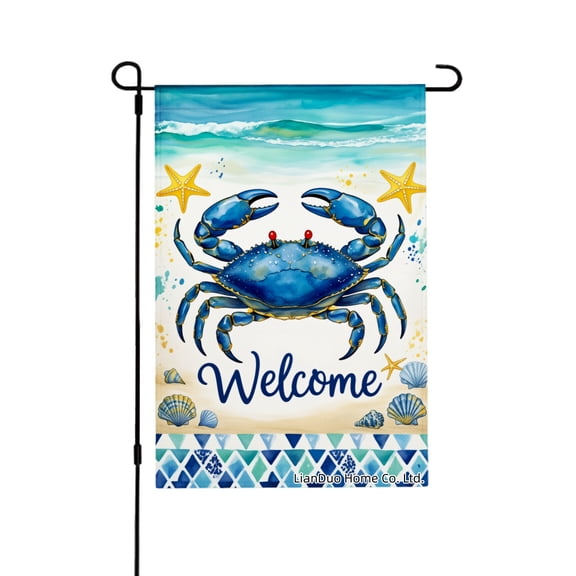 Joocar Spring Summer Linen Garden Flag Blue Crab Welcome Beach Theme For Home Outdoor Garden Yard Door Decor 12x18 inch