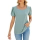 thumbnail image 4 of Camiseta de manga corta de color sólido con cuello cuadrado y burbujas, top suelto, lindos tops de verano, 4 of 5