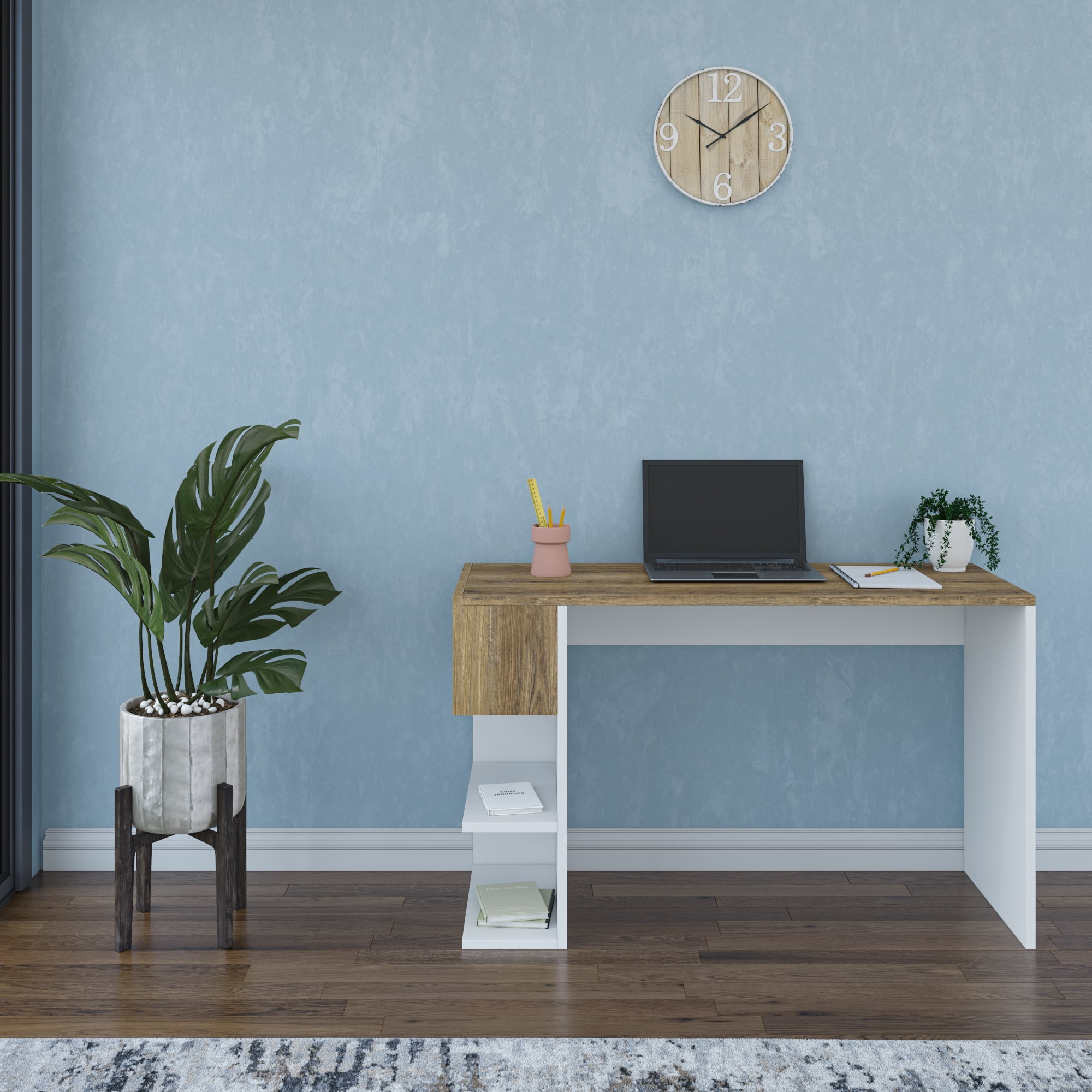 Ada Home Decor Furniture 3 Tier White Walnut Rigdon Modern Desk