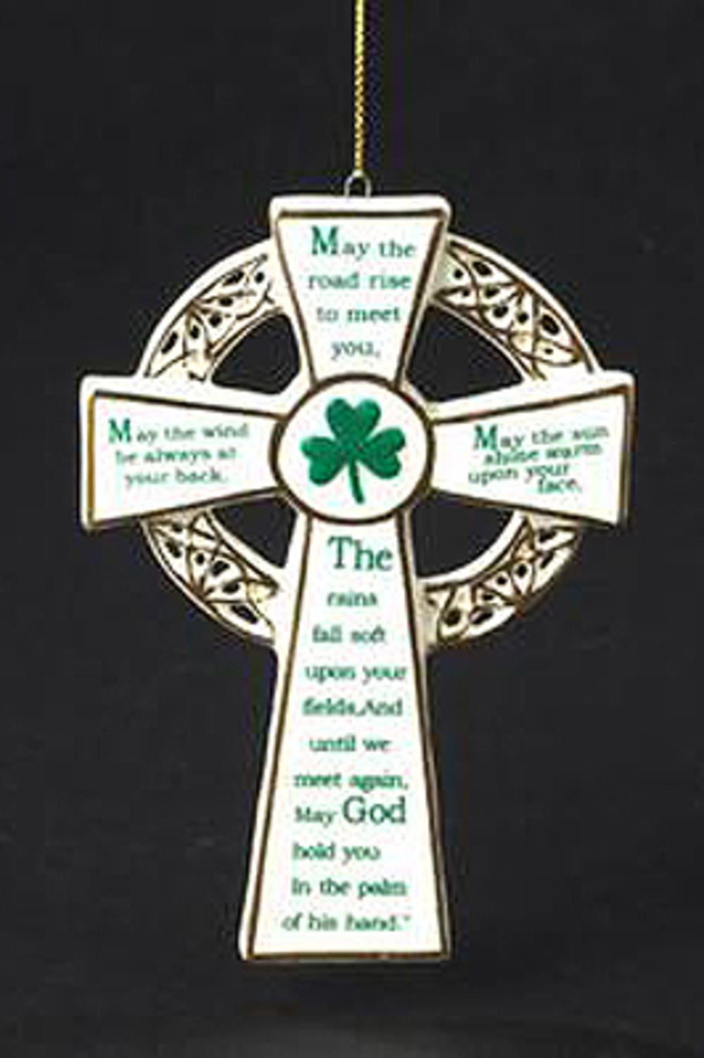 4.5" Luck of the Irish Porcelain Celtic Cross with Blessing Christmas