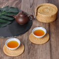 thumbnail image 3 of Set of 6 Rattan Weave Cup Mat Hand-Made Crafts Rattan Coasters Coasters for Drinks Home Decoration Holder for Kitchen Table Drinks (4 * 4 in), 3 of 5