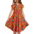 thumbnail image 6 of Rggeeun Toddler Girls Dresses Casual Party Flutter Sleeve Colorful Print Tiered Dress For Kids Comfortable Stretchy Waist Spring Summer Fall Dresses Cute O-Neck Sundress, 6 of 6