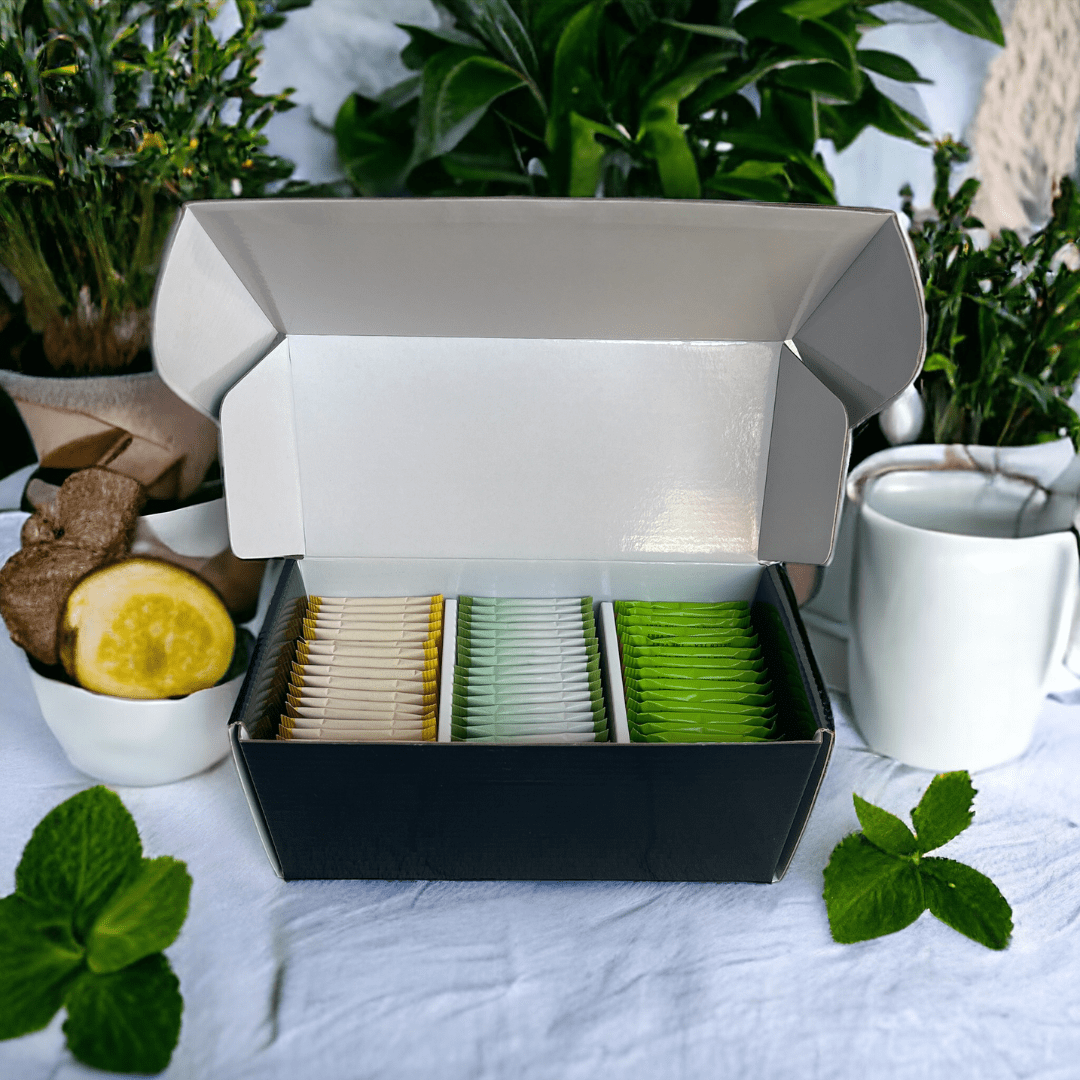 Ultimate Cold Buster Medicine Ball Tea Variety Set - Twinings Lemon & Ginger, Pure Peppermint Tea Bags, Stash Peach Ginger Tea with Matcha Green Tea Blend - 60pcs with Honey Sticks & Recipe eBook