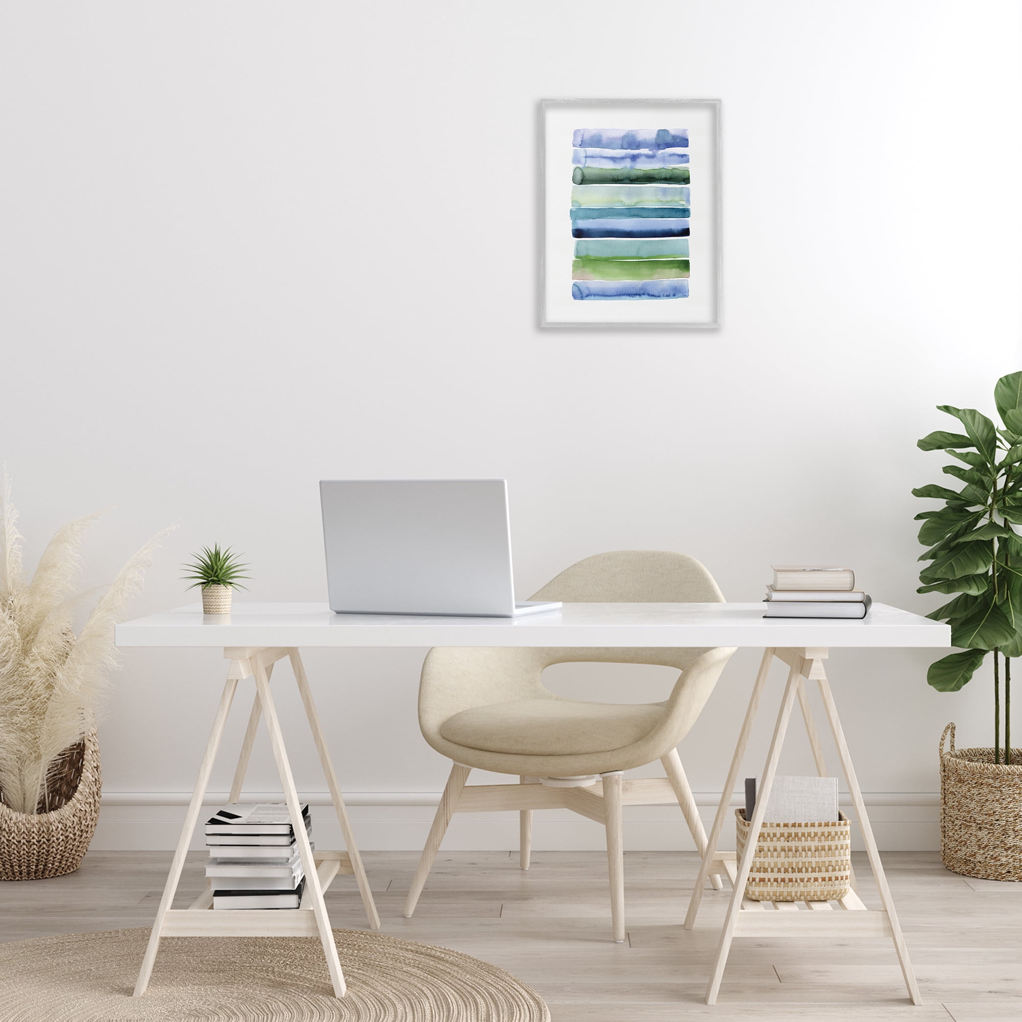 Stupell Industries Green & Blue Ombre Stripes Abstract Painting Gray Framed Art Print Wall Art, 16 x 20
