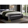 thumbnail image 2 of Pemberly Row Contemporary Grey Velvet Bench with Gold Metal Legs, 2 of 6