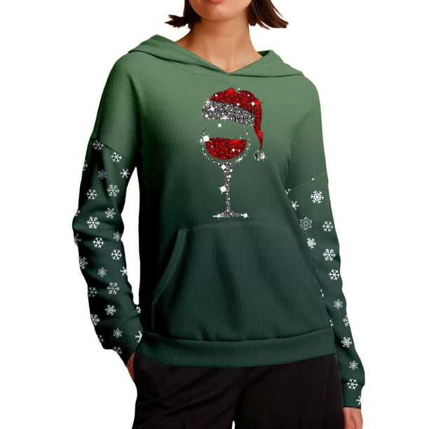 WILLBEST Sudadera de Mujer Cozy Style de Manga Larga con Capucha y Estampado Festivo, Ideal para Estar Cómoda En Casa y para Actividades Al Aire Libre XX-Grande