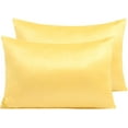thumbnail image 1 of Zippered Satin Pillow Cases for Hair and Skin, Luxury Queen Hidden Zipper Pillowcases Set of 2, 20 x 30 Inches, Yellow, 1 of 7