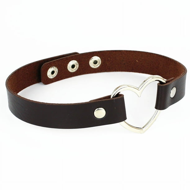 Collar con forma de corazón de melocotón de cuero sintético negro para mujer, estilo japonés, estilo punk, estilo harajuku, para discoteca, para chica suave