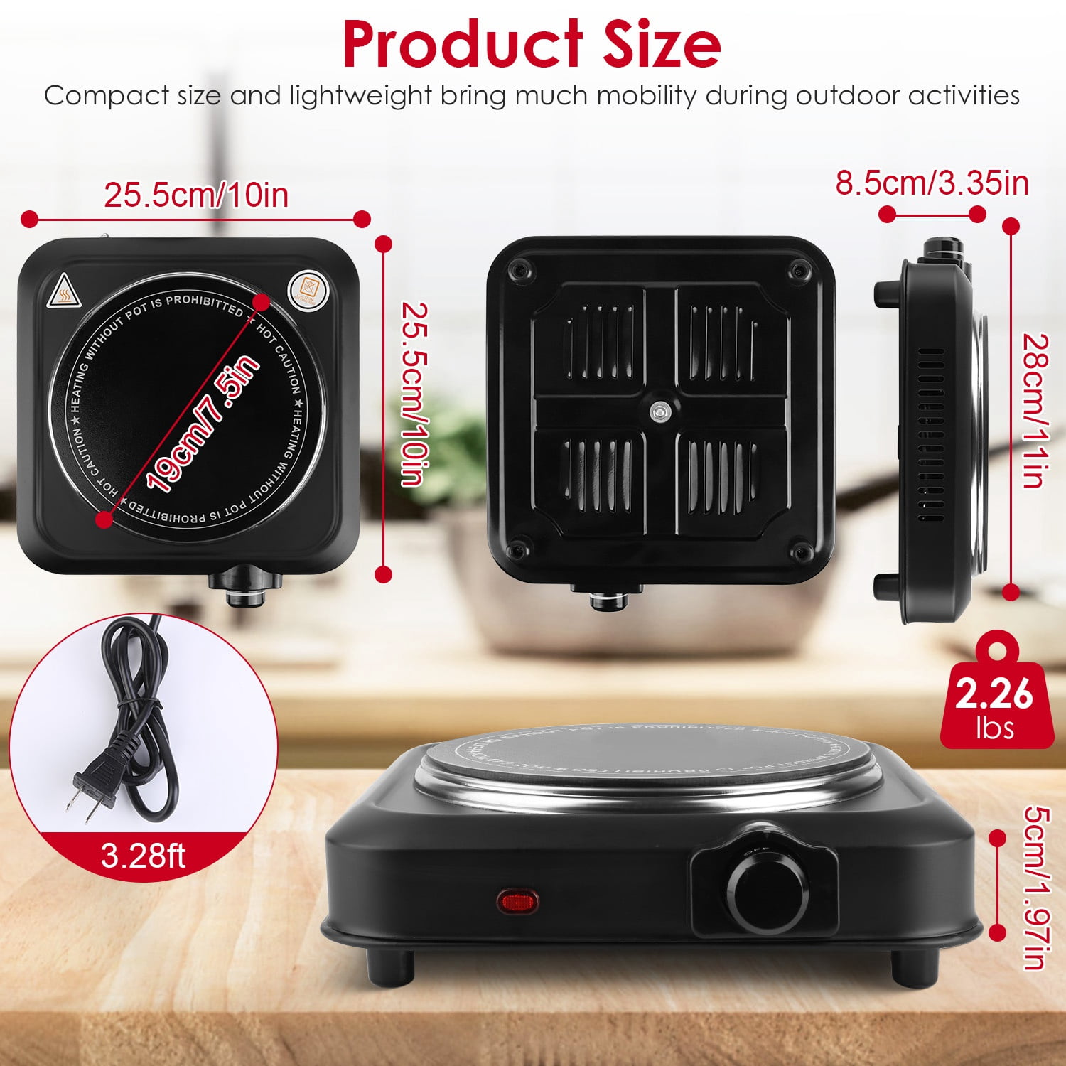Moclever 1000W Electric Hot Plate, Electric Infrared Single Burner Portable Countertop Burner with 7.5” Glass Cooktop Stepless, Black