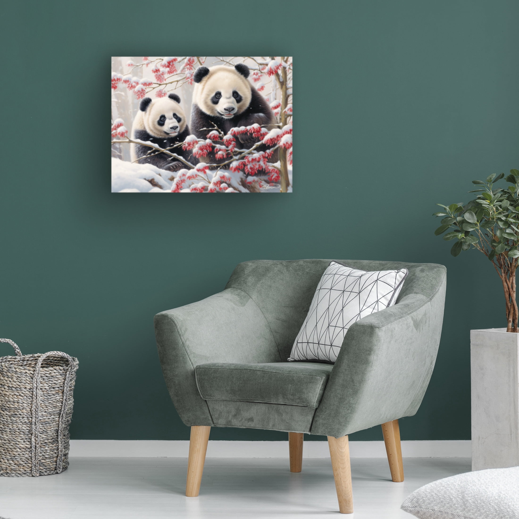 Canvas Wall Art - Stewart 'Christmas Pandas' Wall Art for Living Room, Bedroom, or Office Décor by Trademark Fine Art - 32 x 24 Inches