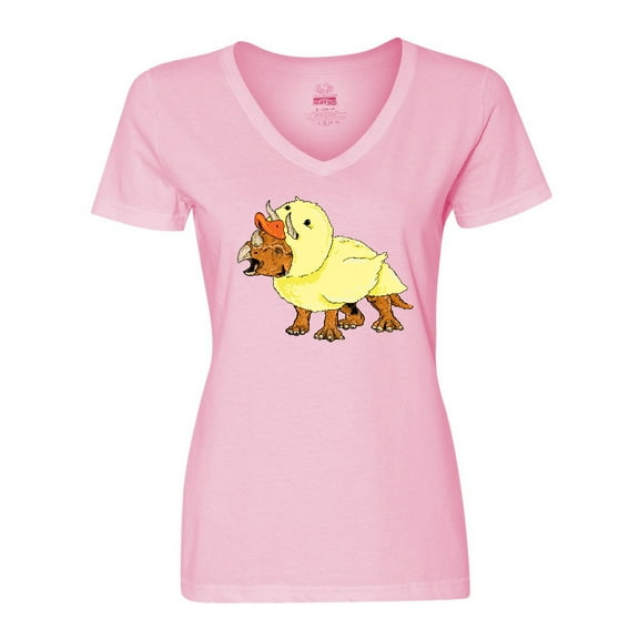 Inktastic Easter Duck Triceratops Women's V-Neck T-Shirt