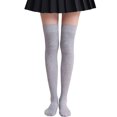 thumbnail image 2 of Opvise Womens Socks 1 Pair Thigh High Stocking Solid Color High Elasticity Thickened Stretchy Super Soft Leg Slimming Windproof Autumn Winter Women Over Knee Socks for Party Light Grey, 2 of 8