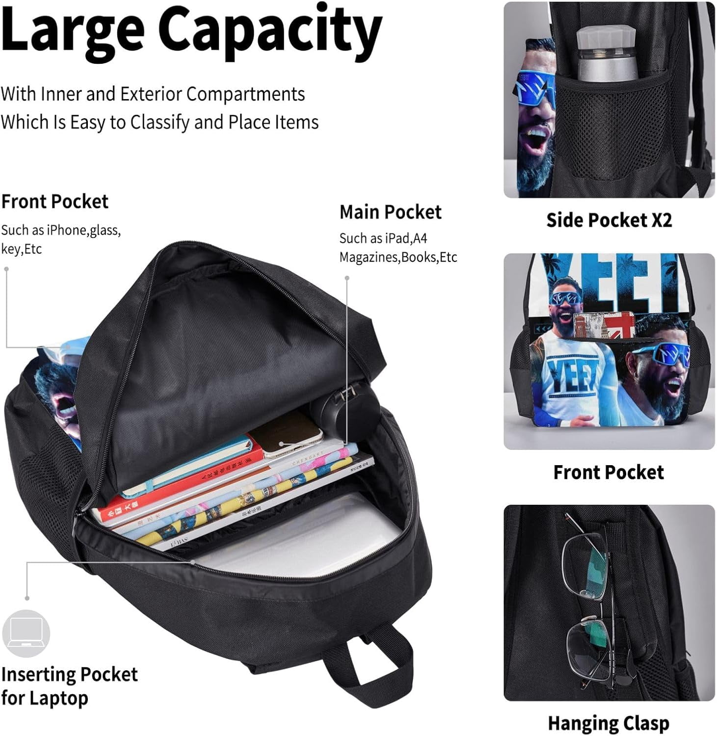 Jey USO Wrestler Backpack 3 Pieces Set With Lunch Bag And Pencil Case Combination for Work/Sport/Picnic Stylish Laptop Backpack Travel Daypack Stationery Bag