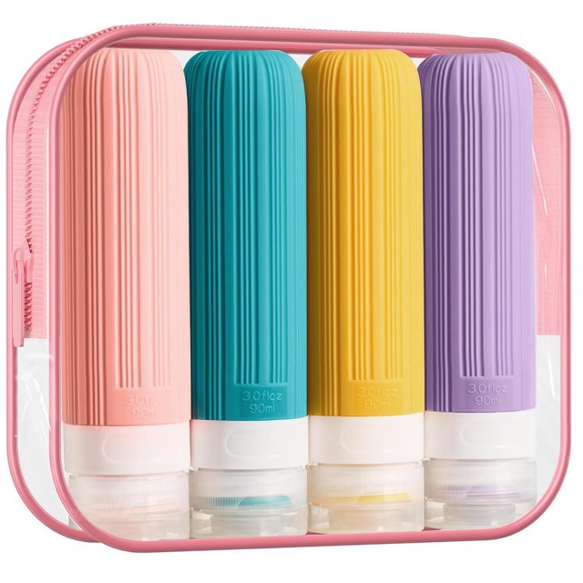 Botellas de viaje de 90 ml para artículos de tocador, botellas exprimibles de viaje a prueba de fugas, 4 unidades