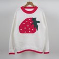 thumbnail image 4 of Levmjia Womens Sweater Knit Tops Cable Knit Pullover Contrast Color Strawberry Printing Long Sleeve Round Neck Winter Casual Comfortable Soft Warm Cozy, 4 of 9