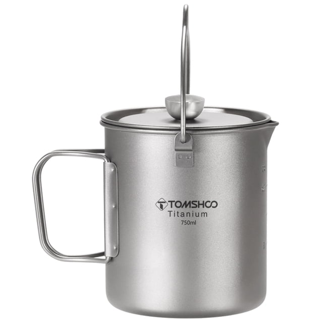 Dodocool Tasse à Café de Camping 750ml avec Plaque de Presse Cafetière en Titane Pot à Presse Française avec Couvercle Réchaud de Plein Air pour Randonnée Camping Voyage